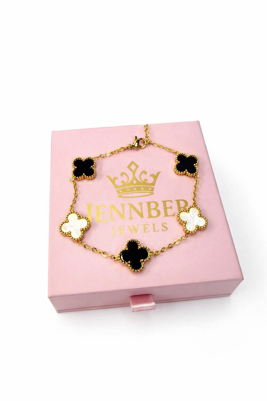 Pulsera trebol - gold  black