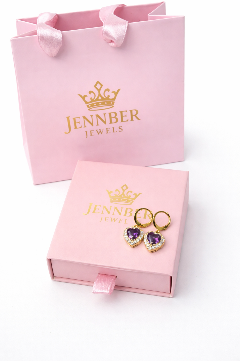 Aretes corazon colgante - Gold purple