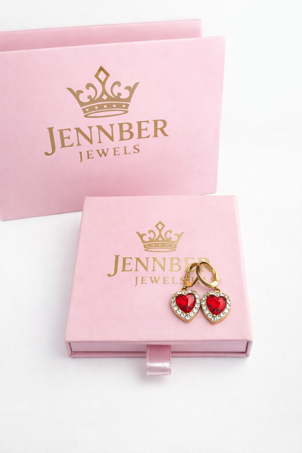 Aretes corazon colgante - Gold ruby