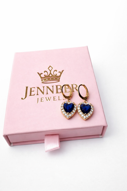 Aretes corazon colgante - Gold zafiro