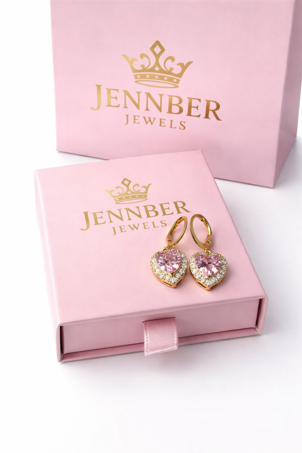 Aretes corazon colgante - Gold rose