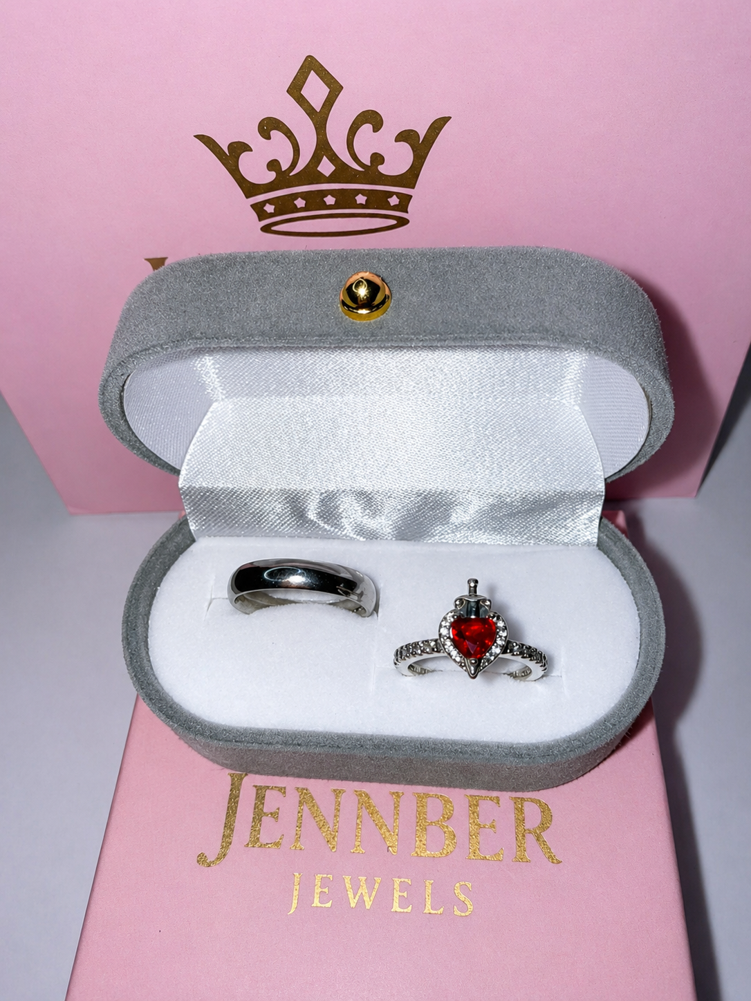 Anillo promesa  - Plata ley 925 corazon rojo espada