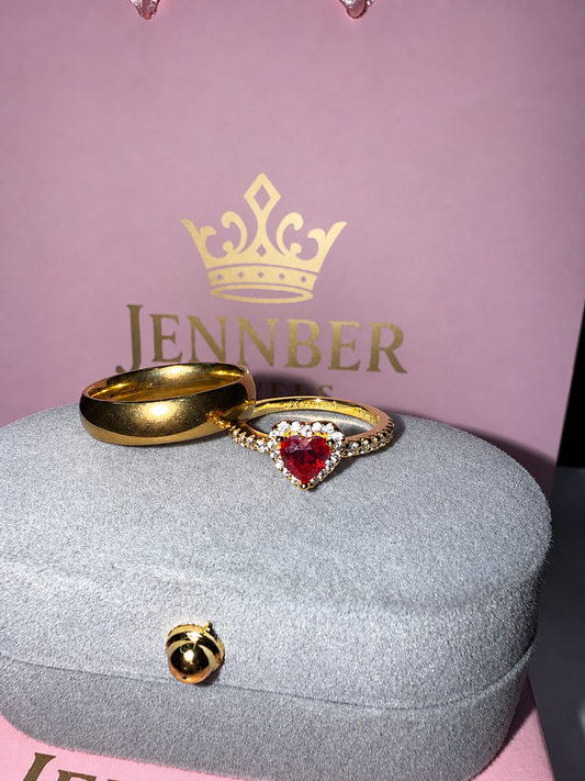 Anillo promesa  -  Enchapado en oro corazon rojo