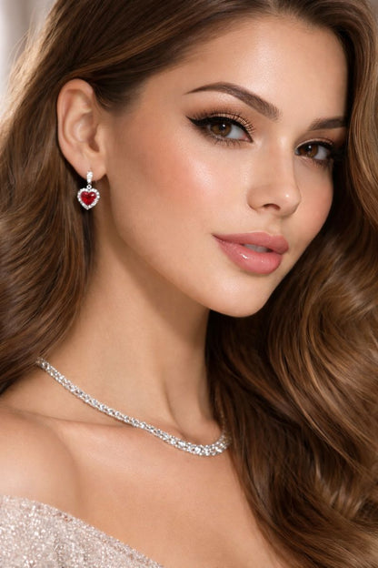 Aretes corazon colgante -Rojo