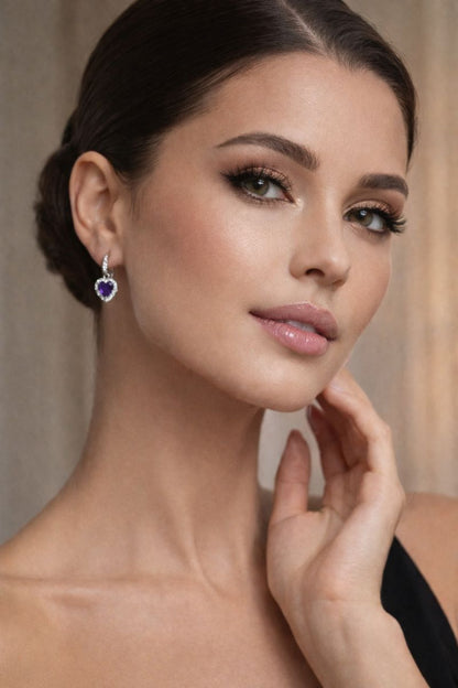 Aretes corazon colgante - corazon lila