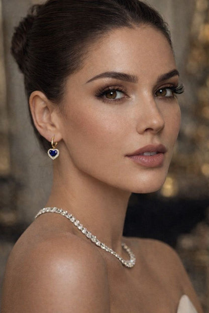Aretes corazon colgante - Gold zafiro