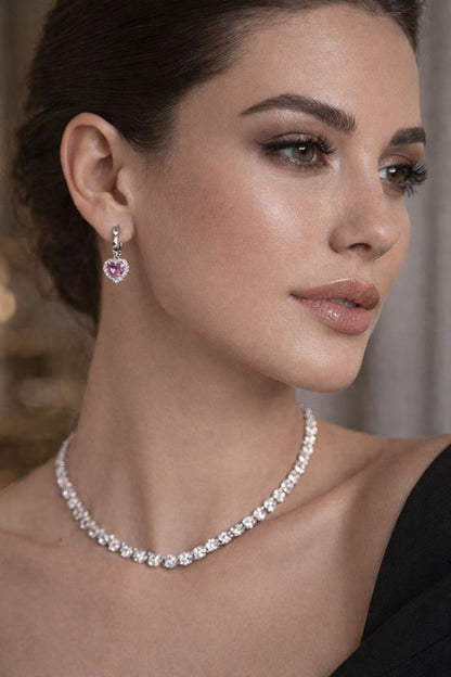 Aretes corazon colgante -Rosa