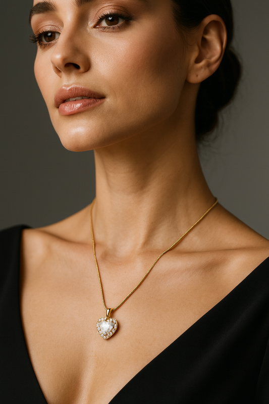 Collar  dorado glam piedra blanca   - Acero inoxidable