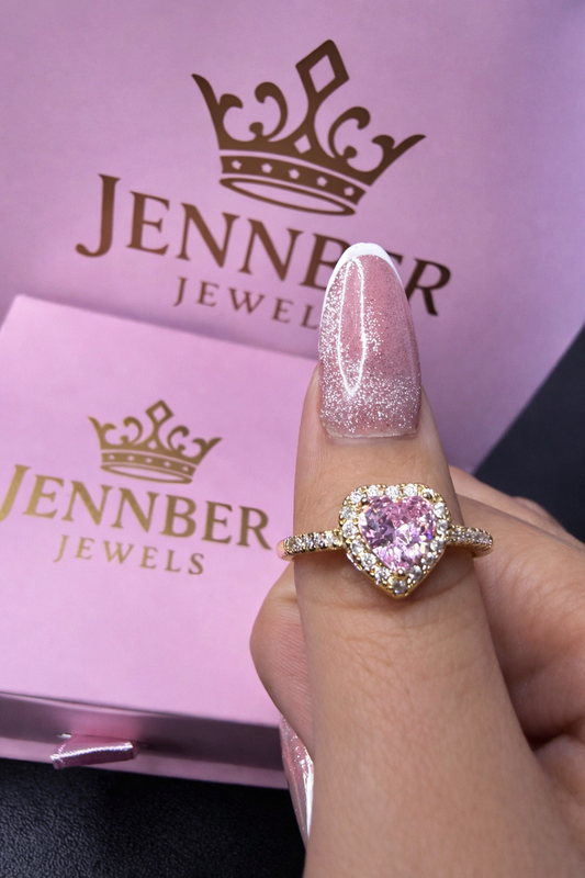 Anillo dorado corazon rosa - Acero inoxidable