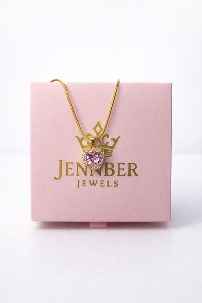 Collar  dorado glam piedra rosa   - Acero inoxidable