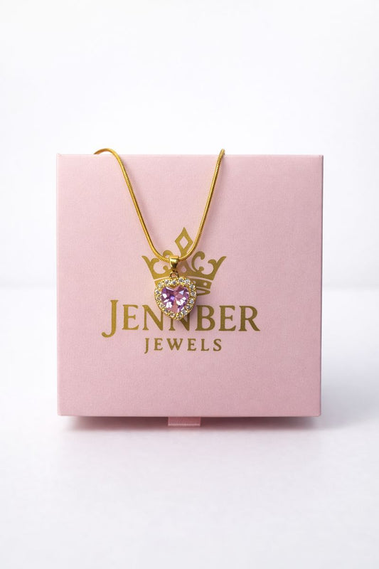 Collar  dorado glam piedra rosa   - Acero inoxidable