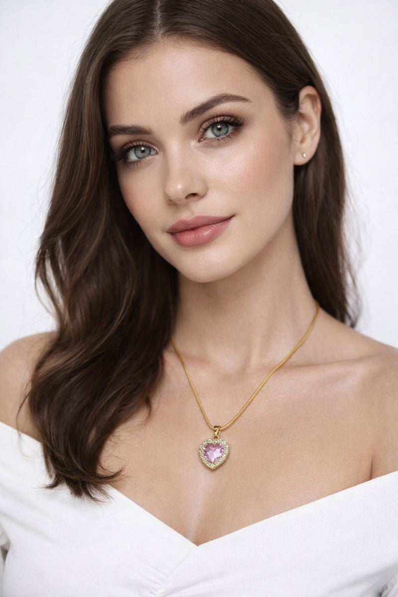 Collar  dorado glam piedra rosa   - Acero inoxidable
