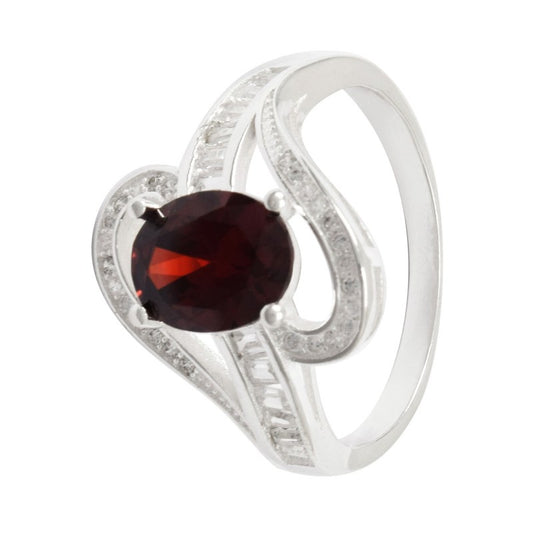 Anillo cruzado circón rojo plata 925