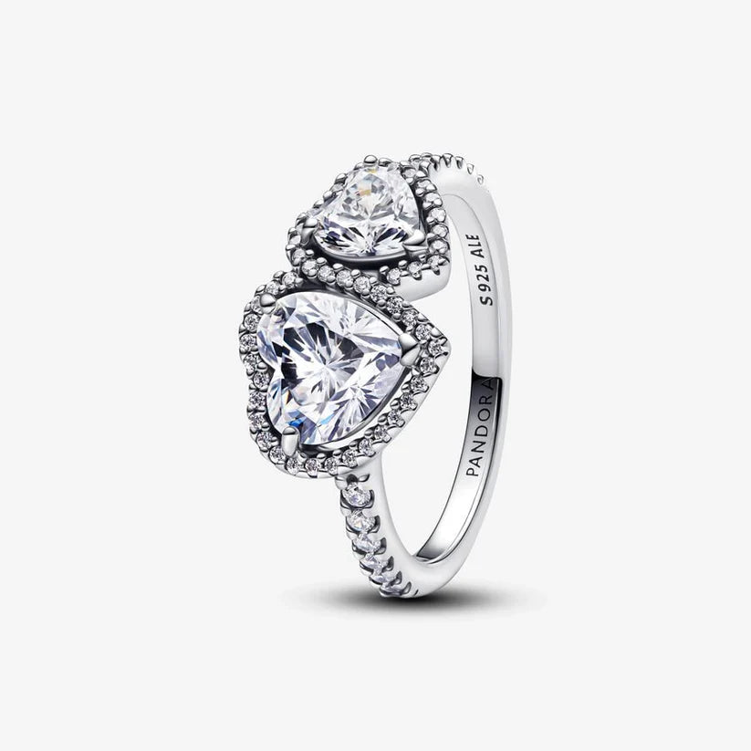 Anillo en plata ley 925 -doble corazon piedra blanca