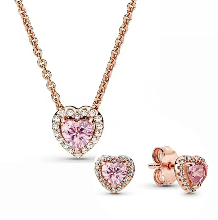 Set joyeria de plata ley 925 - oro rosa piedra rosa