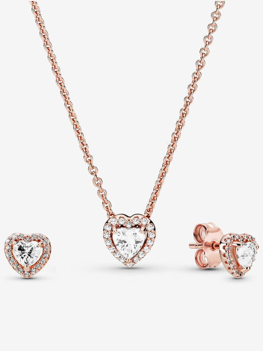 Set joyeria de plata ley 925 - oro rosa piedra blanca