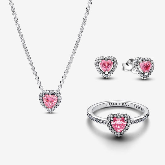 Set joyeria de plata ley 925 - corazon rosa