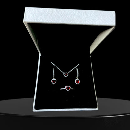 Set joyeria de plata ley 925 - corazon rojo