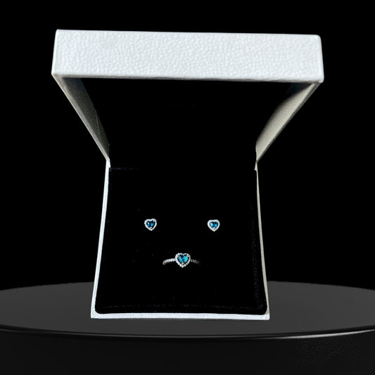 Set joyeria de plata ley 925 - corazon celeste