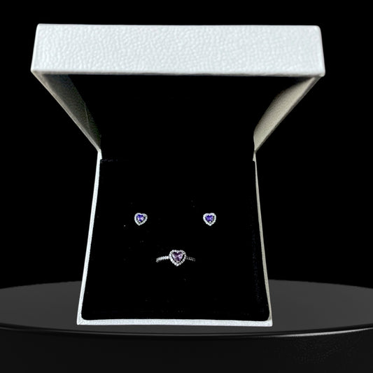 Set joyeria de plata ley 925 - corazon lila