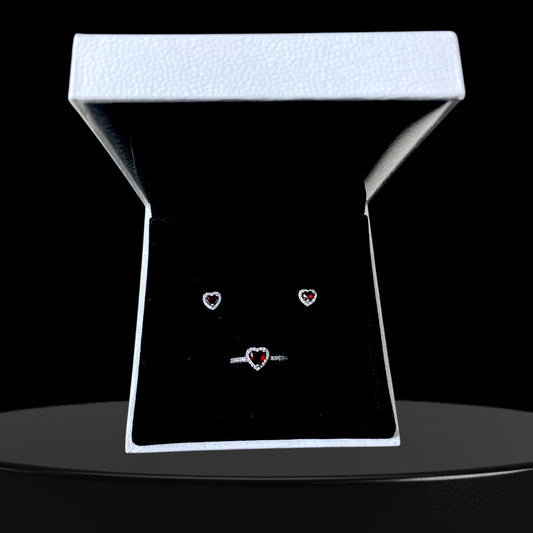Set joyeria de plata ley 925 - corazon rojo