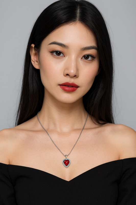 Collar  luxury corazon rojo  - Acero inoxidable