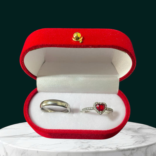 Anillo promesa  - Plata ley 925 corazon rojo