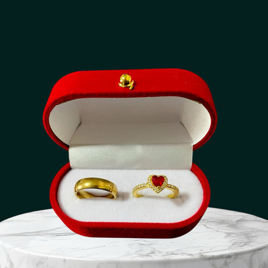 Anillo promesa  -  Enchapado en oro corazon rojo