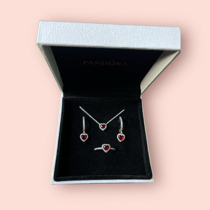 Set joyeria de plata ley 925 - corazon rojo