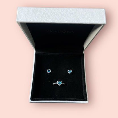 Set joyeria de plata ley 925 - corazon celeste