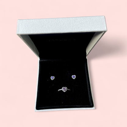 Set joyeria de plata ley 925 - corazon lila