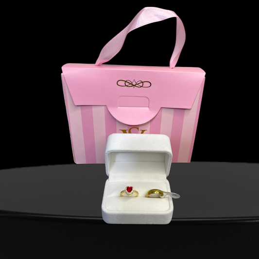 Anillos promesa - enchapado en oro corazon rojo
