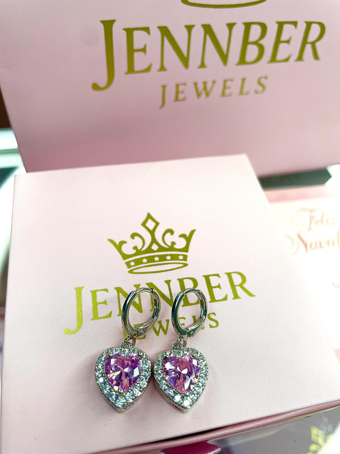 Aretes corazon colgante -Rosa