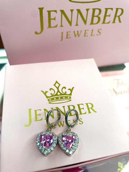 Aretes corazon colgante -Rosa