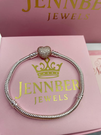 Brazalete  Moments cadena de serpiente con broche brillante de corazón en Recubrimiento en Oro Rosa de 14k