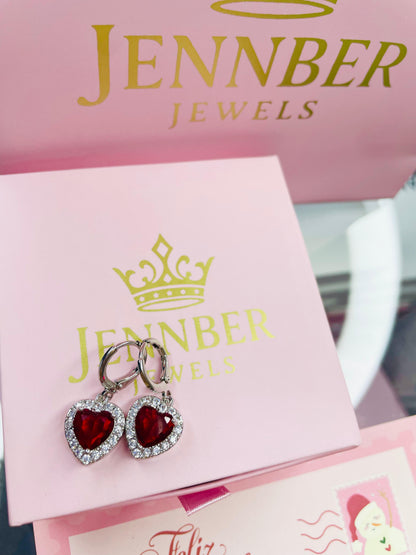 Aretes corazon colgante -Rojo