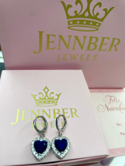 Aretes corazon colgante -azul
