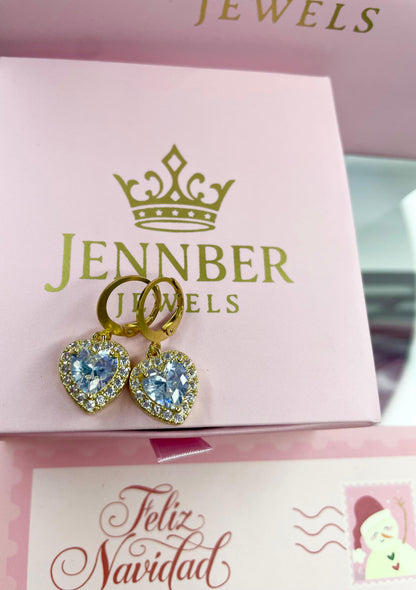 Aretes corazon colgante - Gold piedra blanca