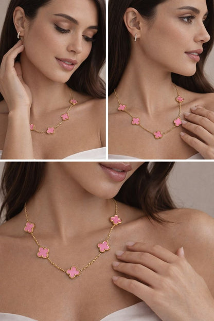 Collar trebol rosa