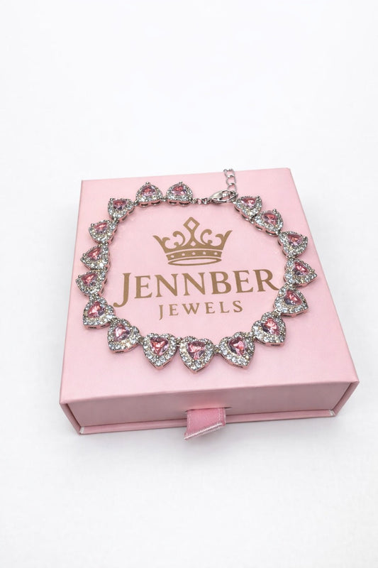 Pulsera modelo swarosky - corazon rosado