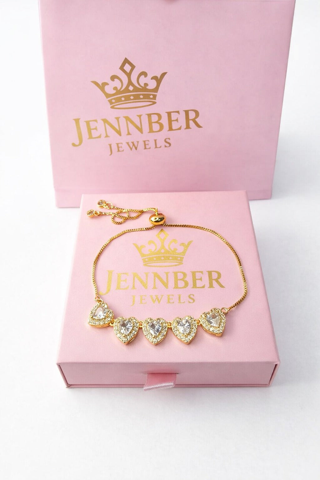 Pulsera modelo swarosky - Gold corazon blanco ajustable