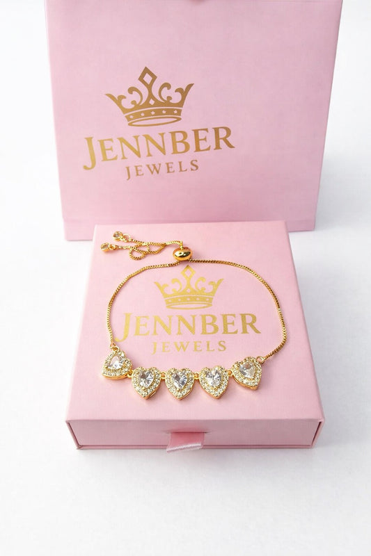 Pulsera modelo swarosky - Gold corazon blanco ajustable
