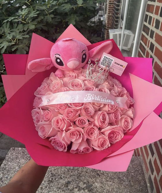 Ramo con Peluche - 30 rosas eternas
