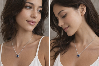 Collar corazon azul - en plata ley 925