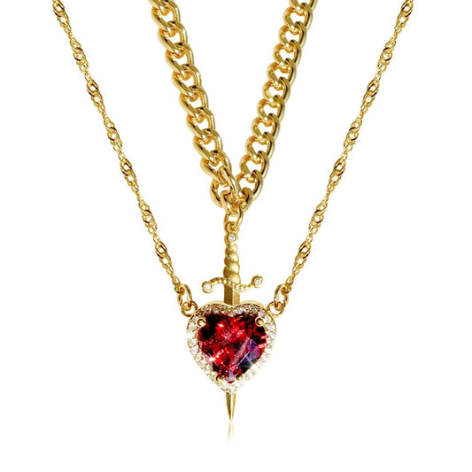Collar duo pareja ❤️‍🔥 _ enchape oro piedra roja