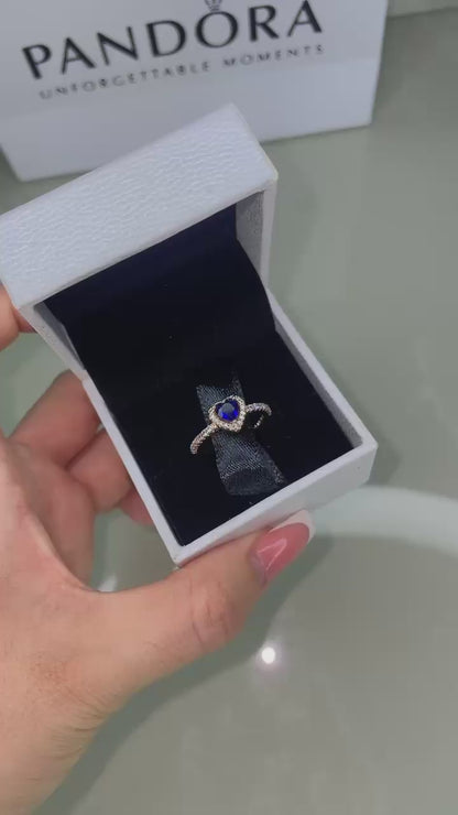 Anillo de corazón elevado de color azul brillante- ORO ROSA