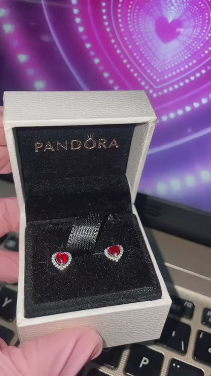 Pendientes de botón con forma de corazón - Rojo