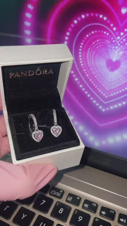 Pendientes de botón con forma de corazón colgante rosa