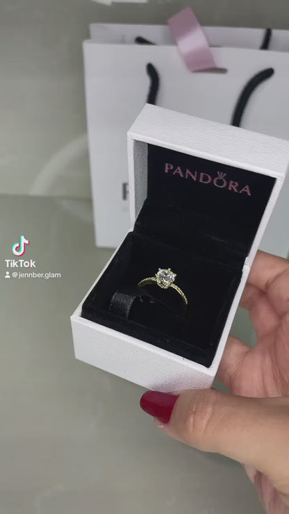 Anillo solitario con corona brillante transparente - enchape oro